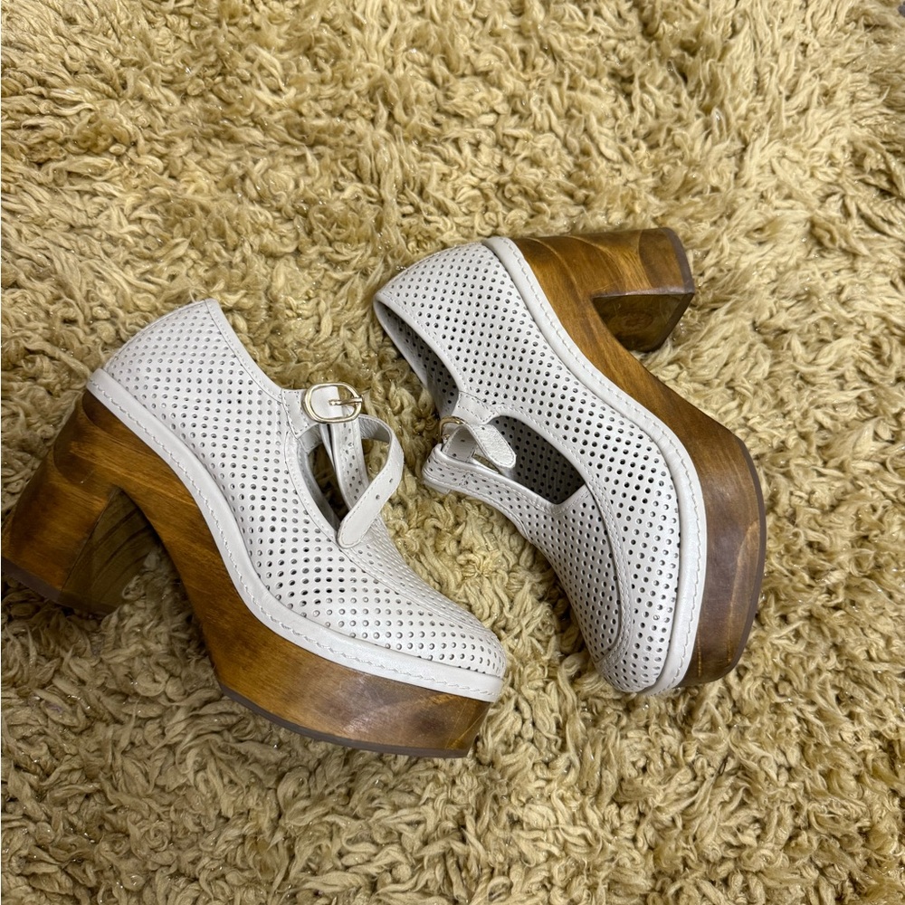 Women's White Leather Platform Shoes